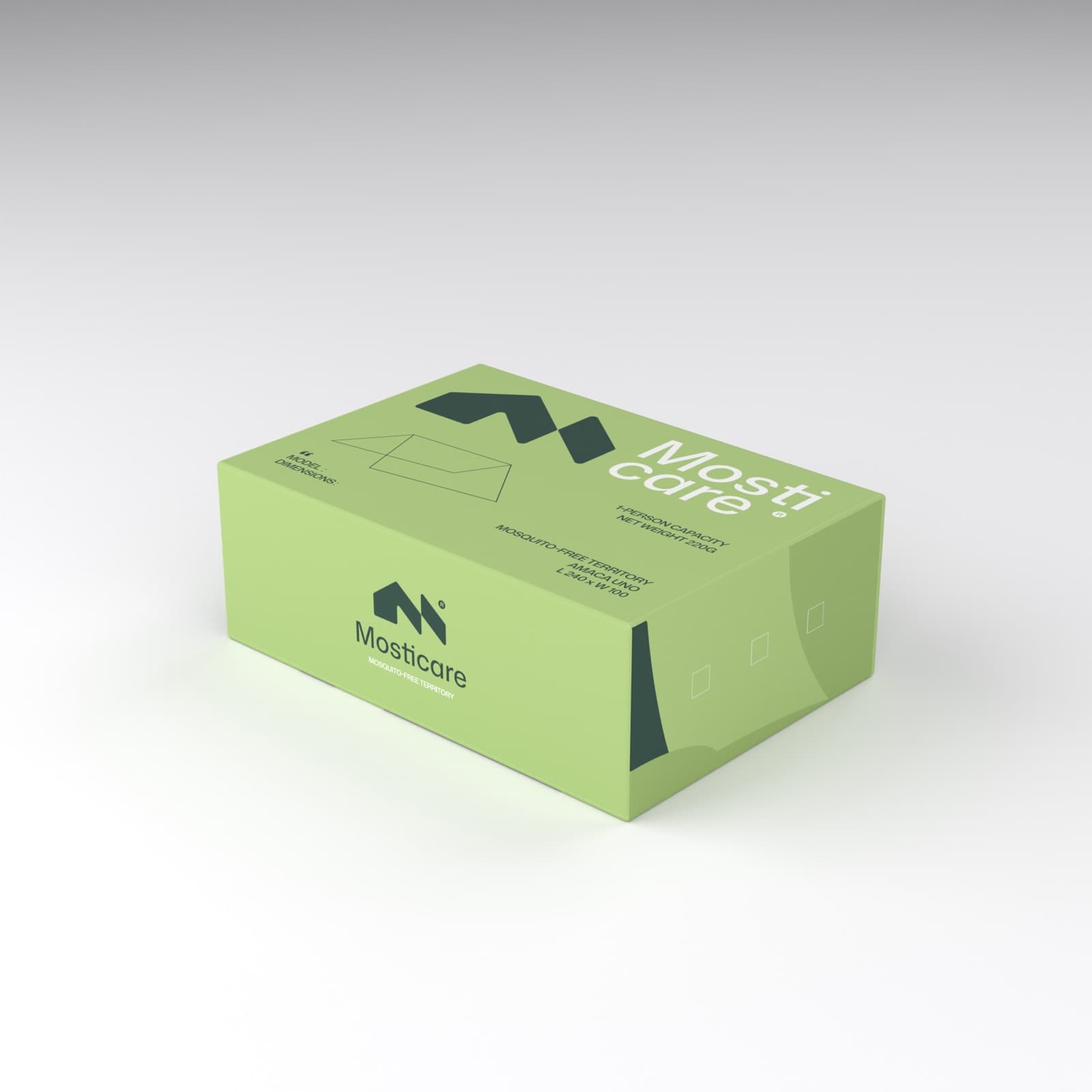 Mosticare Amaca Uno packaging, closed box, brand-green carton