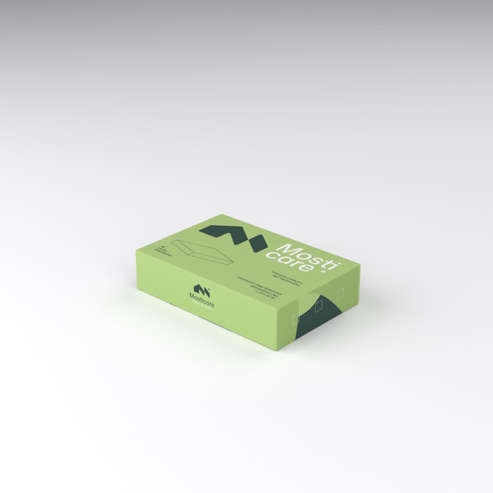 Mosticare Materasso Uno packaging, closed box, brand-green carton