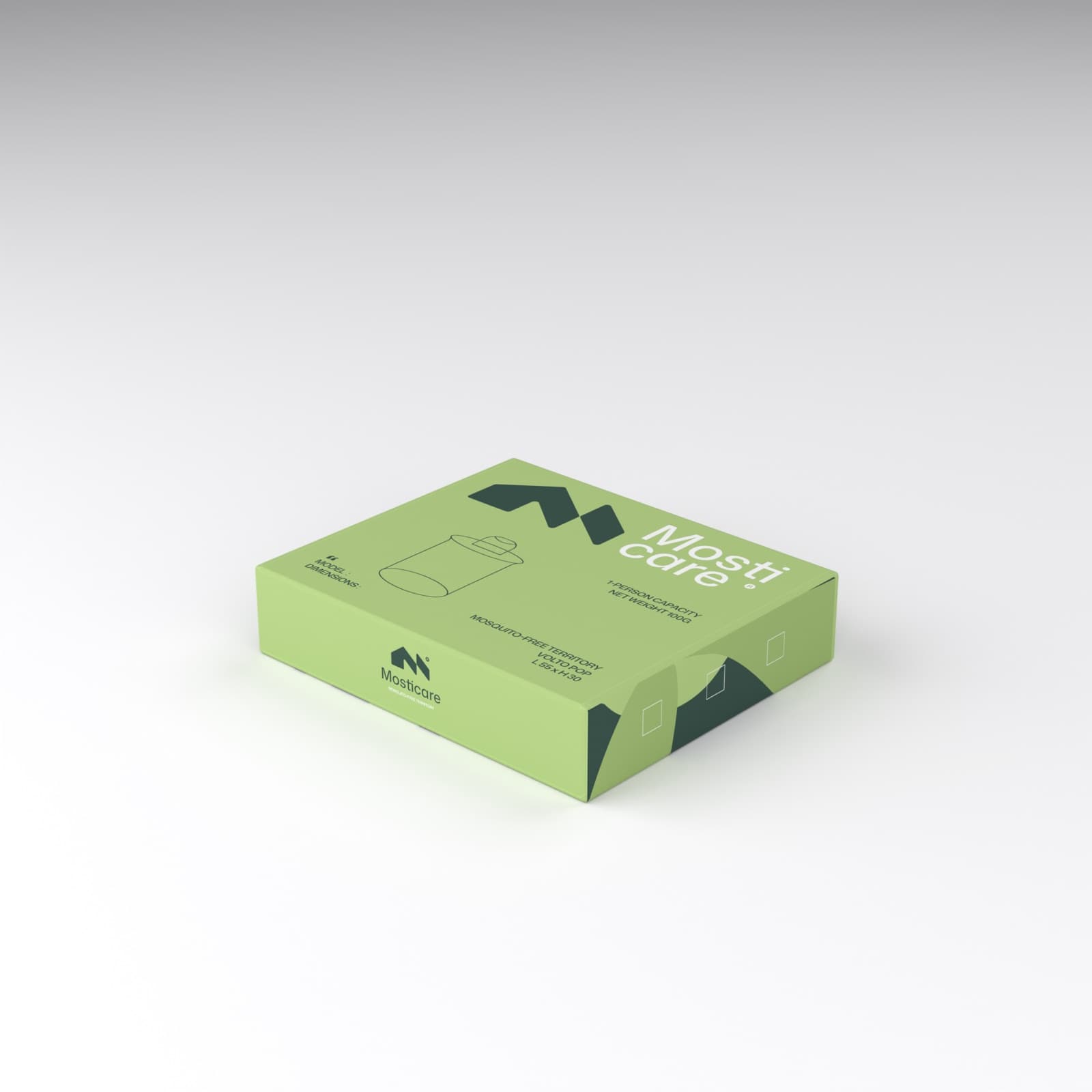 Mosticare Volto Pop packaging, closed box, brand-green carton
